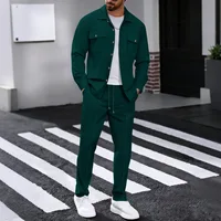 Ensemble pantalon gaufré à manches longues pour hommes, couleur unie, de haute qualité, à la mode, confortable avec double poche, cardigan de style vêtements, nouvelle collection 2