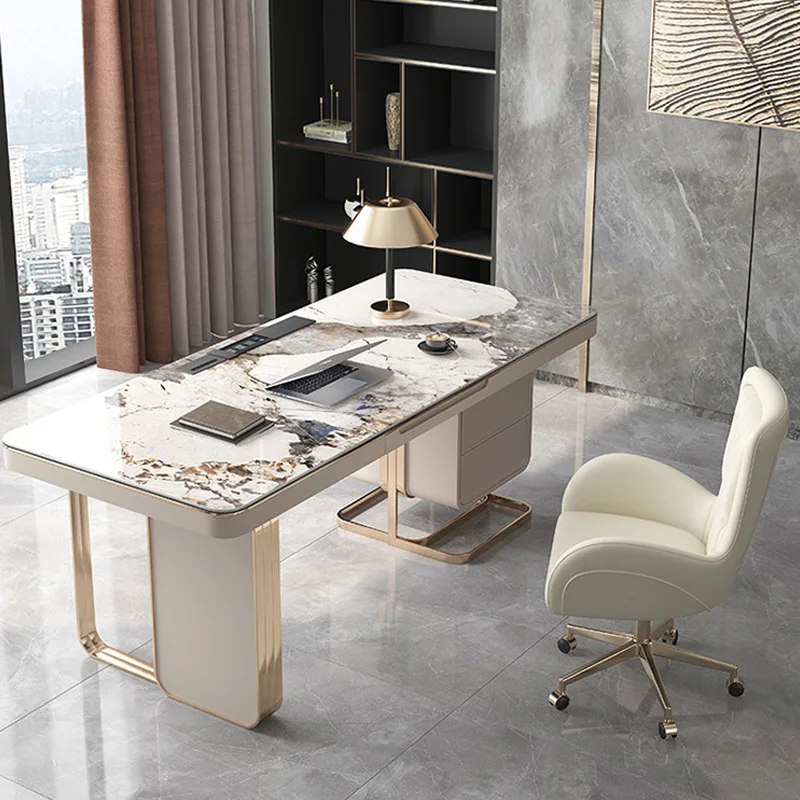Sleek Marble Top White Computer Desk Office Interior, 57 OFF