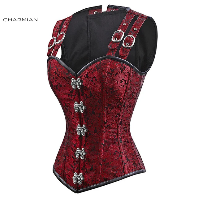 Zipper Gothic Vintage Women's Shapewear Top Corset Red Black at