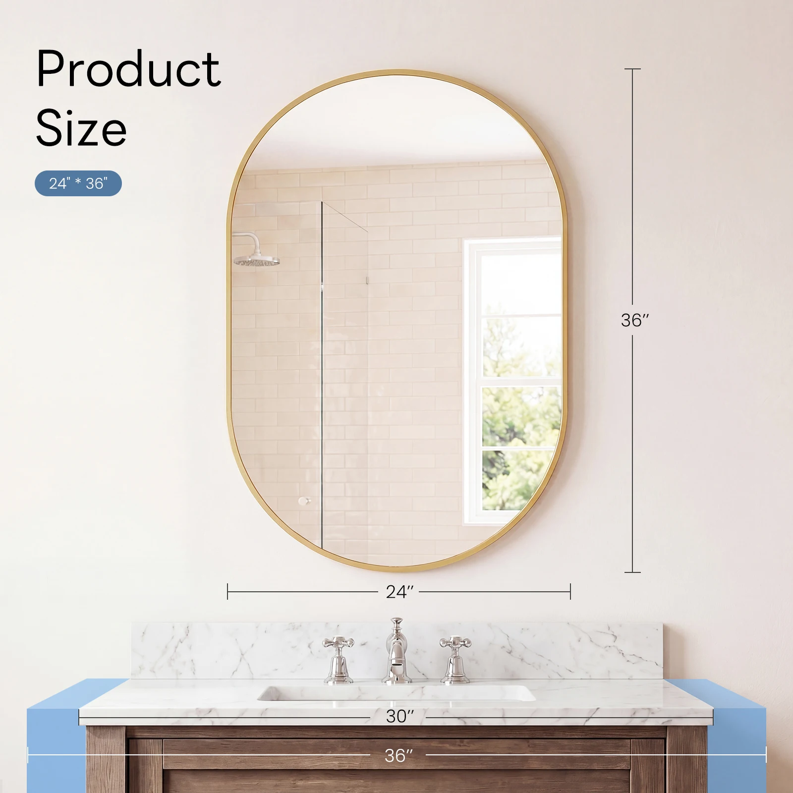 JHK Oval Wall Mirror with Metal Frame for Wall Modern Dressing Mirror Tempered Glass Bedroom Living Room Horizontal or Vertical