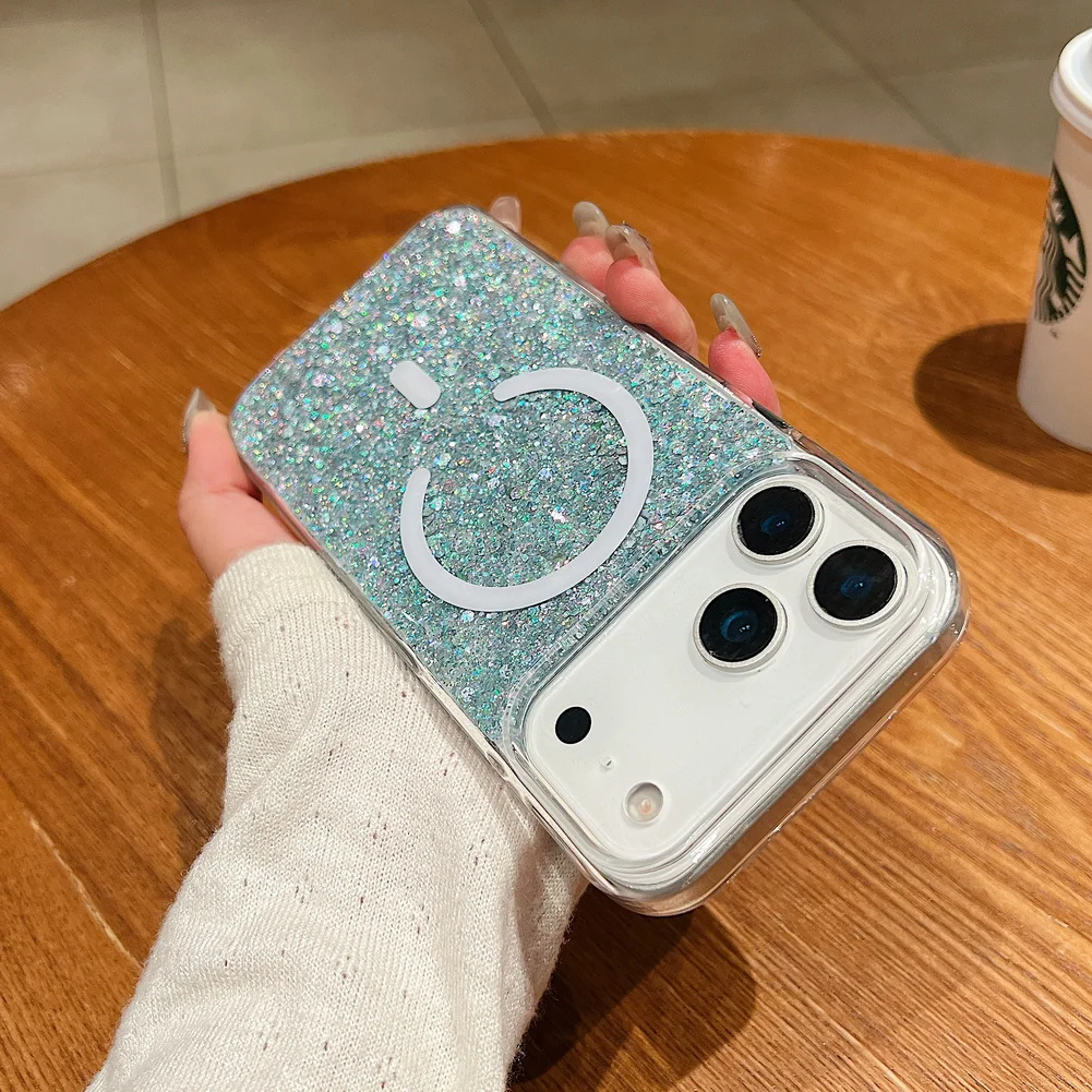 Shiny Glitter Drip Resin Phone Case with Built-in Magnetic Ring