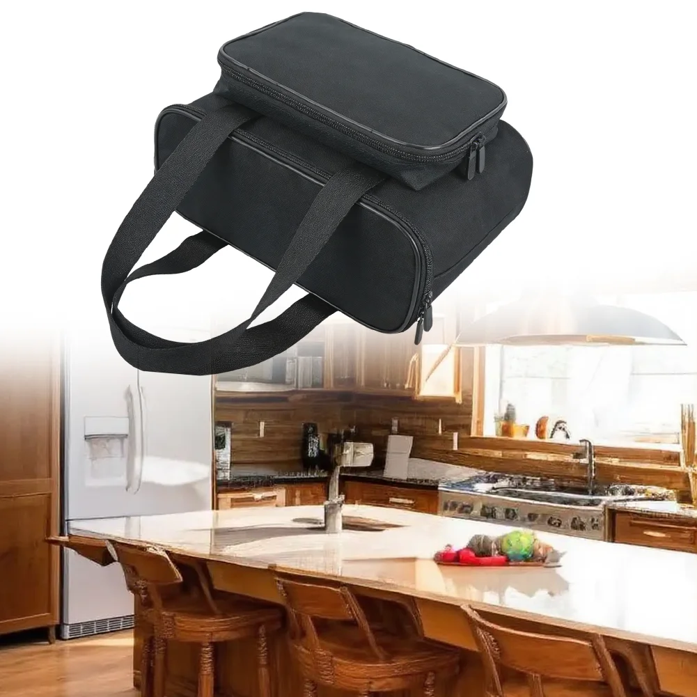 Tragbare Reisetasche für Kaffeemaschine, Oxford-Stoffmaterial, tragbare Aufbewahrung, seitliche Fächer, Kaffeemaschine, Schwarz – Detail 1