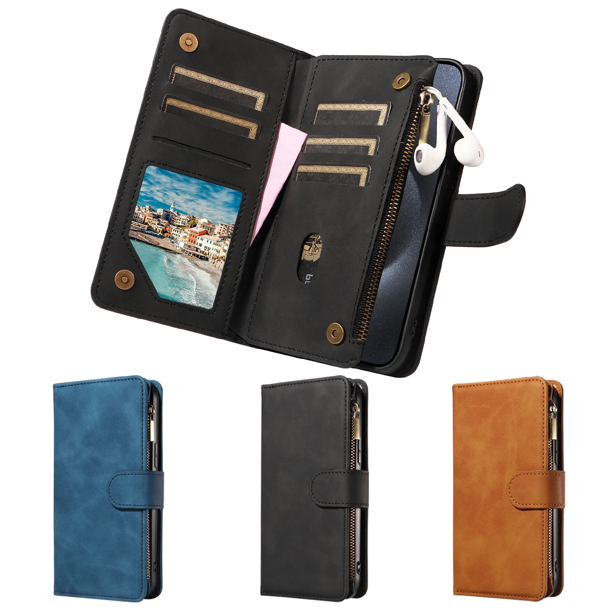 Samsung Galaxy Phone Case - Artificial Leather Clamshell Wallet for S24 S23 S22 S21