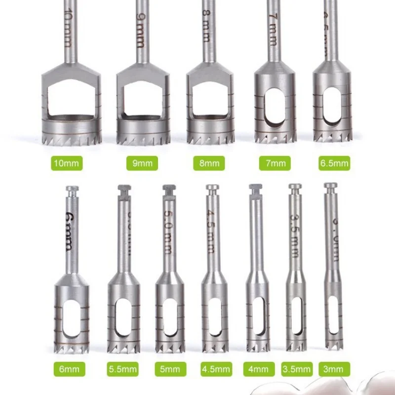 12 piezas de trepanos óseos para implantes dentales con soporte de desinfección para brocas, instrumento quirúrgico, taladro para implantes