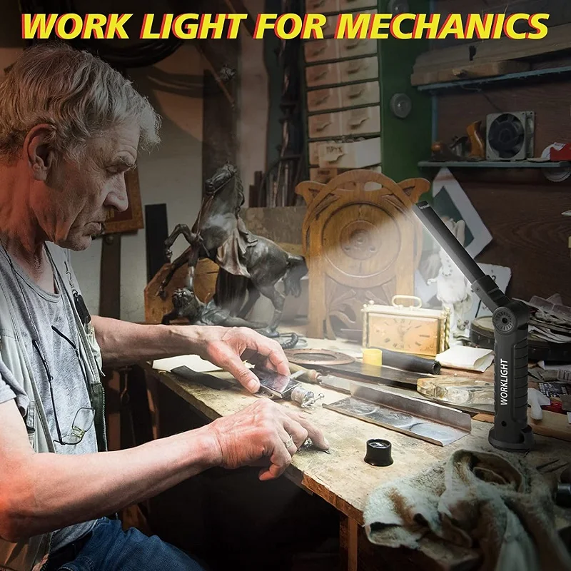 LED Work Light Portable Magnetic Base Flashlight Foldable Inspection Light Super Bright Emergency USB Rechargeable Torch portable flashlight portable work lights portable work light