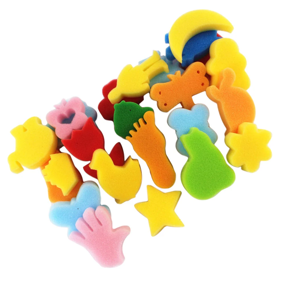 

24pcs Sponge Painting Watercolor Craft Sponge Shapes Craft Early Learning for DIY Toddlers Assorted Pattern Sponge for