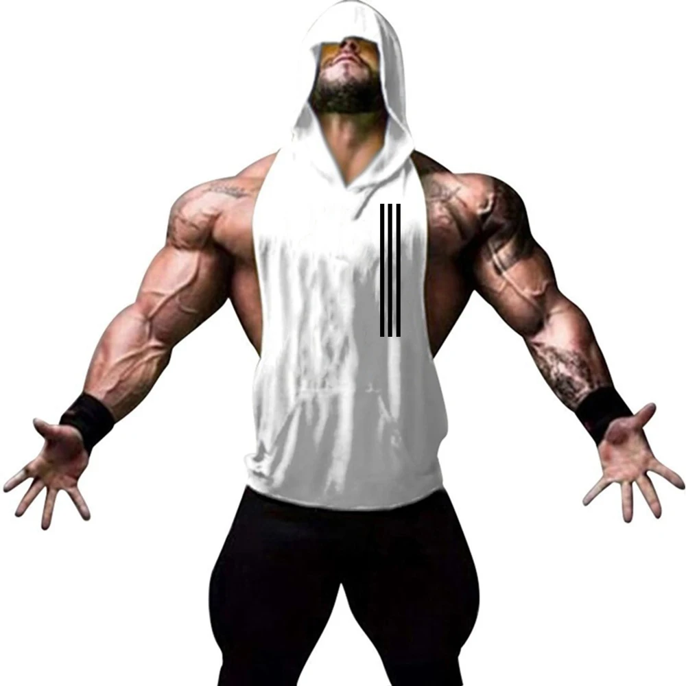 Men Summer Gym Shirt Street Hooded Sleeveless T-shirts For Man Tank ...