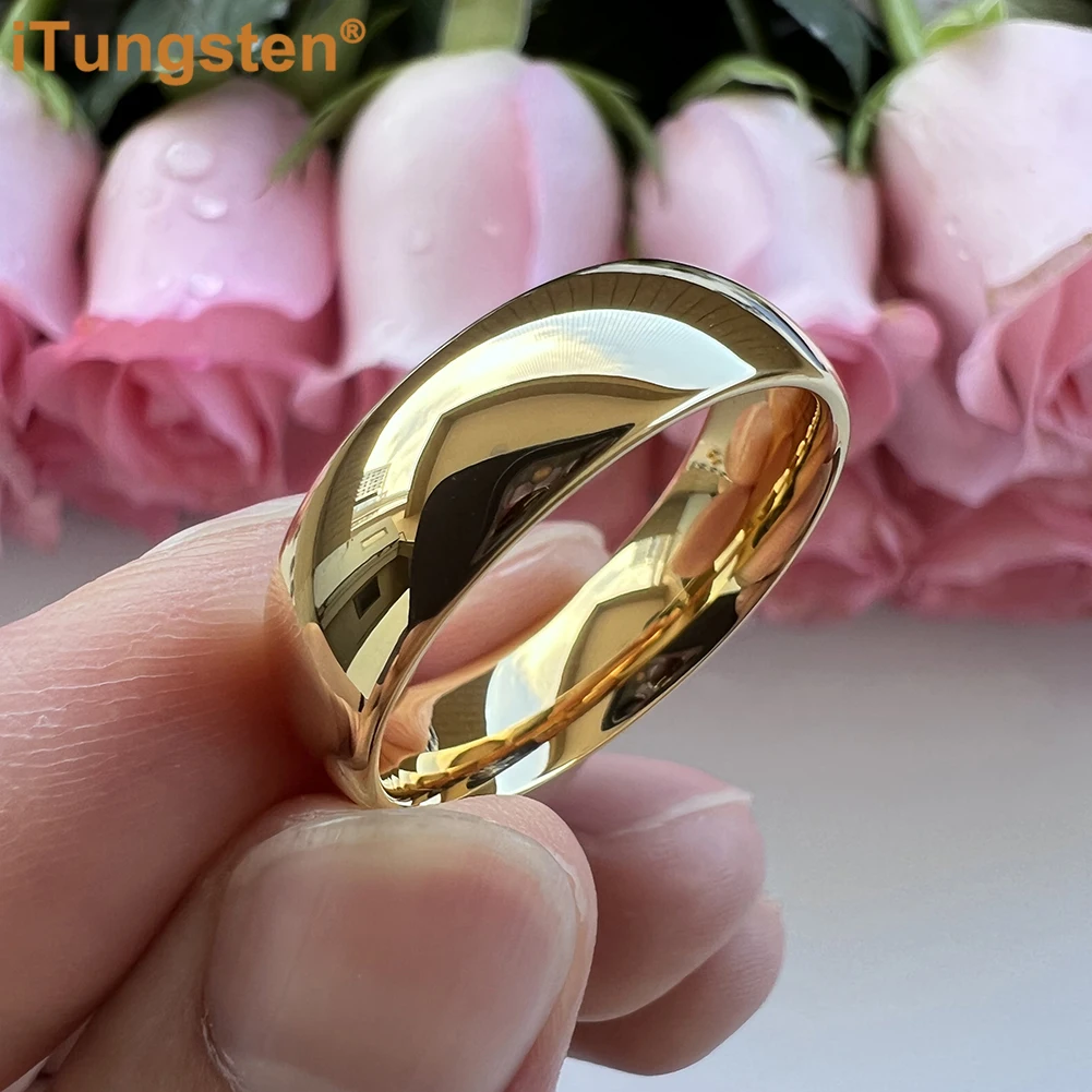 iTungsten 3mm 5mm 7mm Gold Plated Tungsten Finger Ring for Men Women Couple Engagement Wedding Band Fashion Jewelry Comfort Fit 5