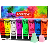 Bowitzki UV Body Paint 8 x 30ml Neon Face Paint Set 1 oz Black Light Glow Makeup Kit Fluorescent Face Paints for Music Festivals 1