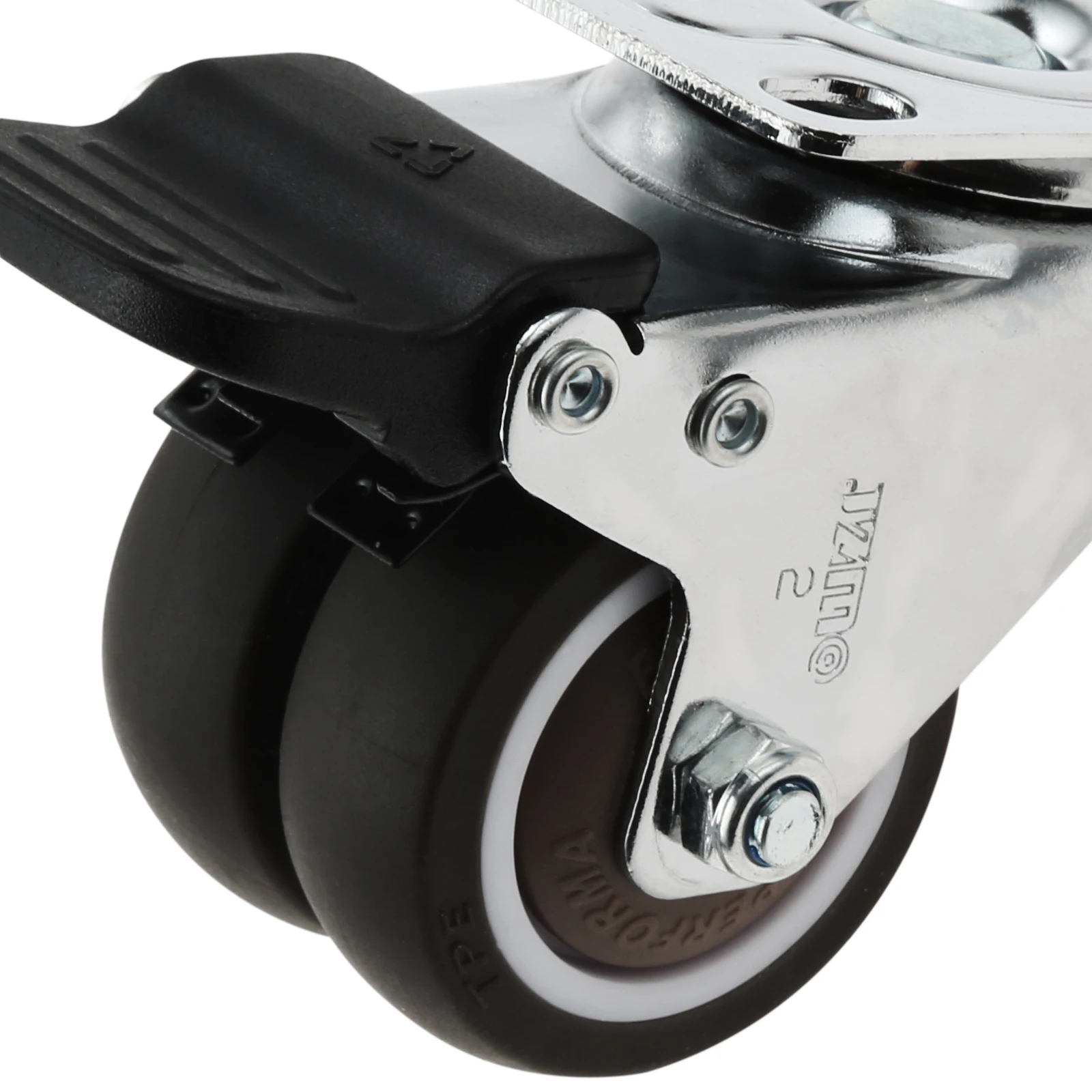 4pcs Swivel Casters with Brake 2 Inch Rubber Flat Bottom Double Row Wheel 2-wheeled 360 Degree Rotation TPR Rubber 50mm Diameter