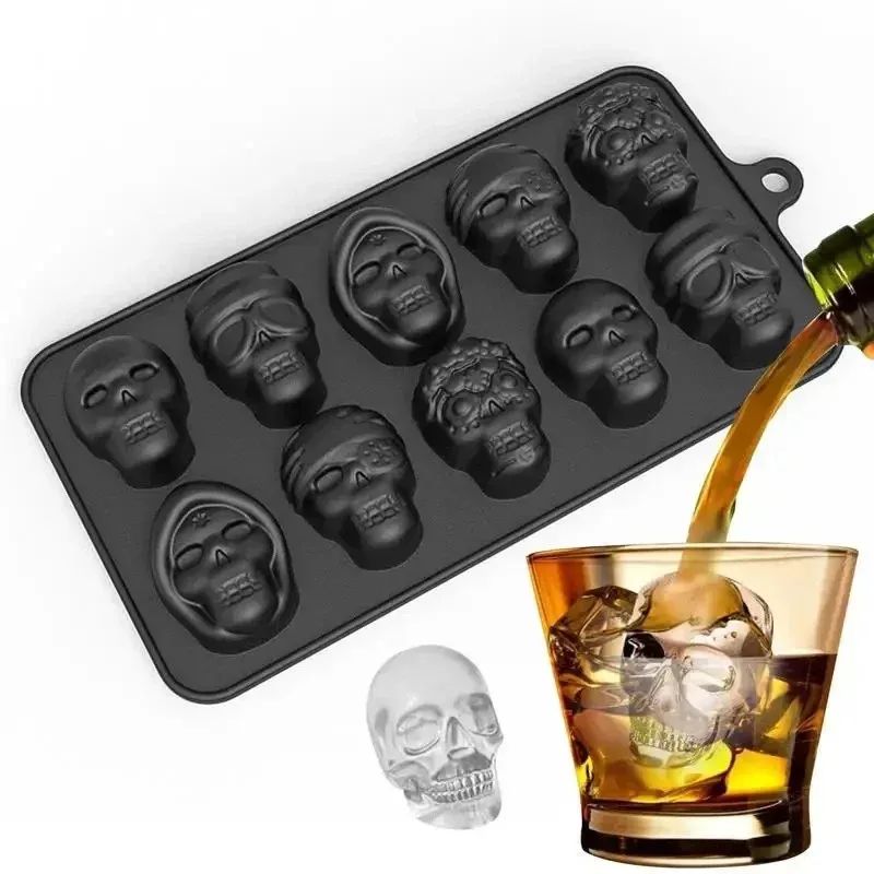 Silicone Skull Ice Cube Tray - 10-Grids Skull Ice Mold for Parties