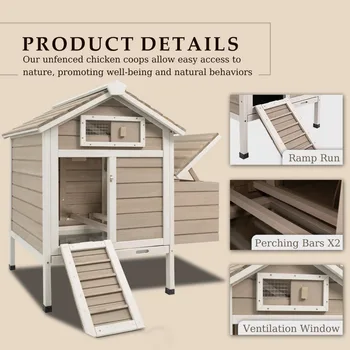 Outdoor Chicken Coop with Removable Trays, Wooden Rabbit Hutch and Poultry Cage featuring Nesting Box, Suitable for Indoor Hen H 5
