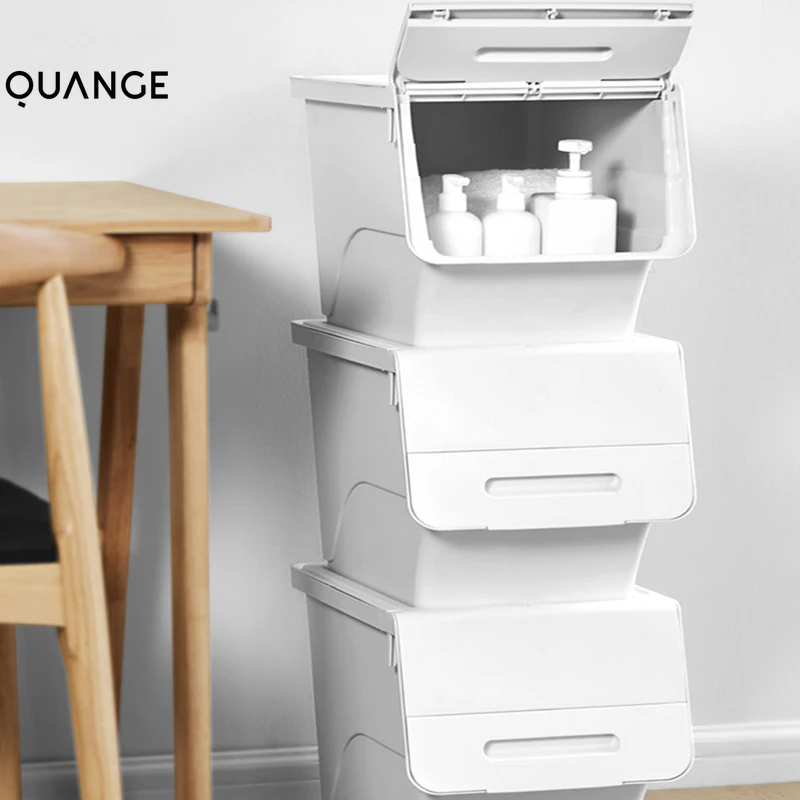 

QUANGE Large Capacity Thicken Plastic Clothes Toy Storage Box Home Closet Organizer Front Opening Desktop Drawers Organization