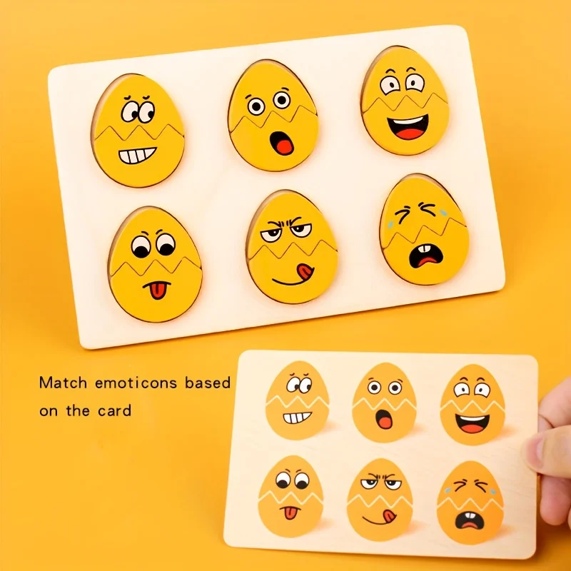 Facial Expressions Eggs Multiple Game Modes Wooden Easter Eggs Montessori Toy Emotion Puzzles Early Education for Boys Girls 3