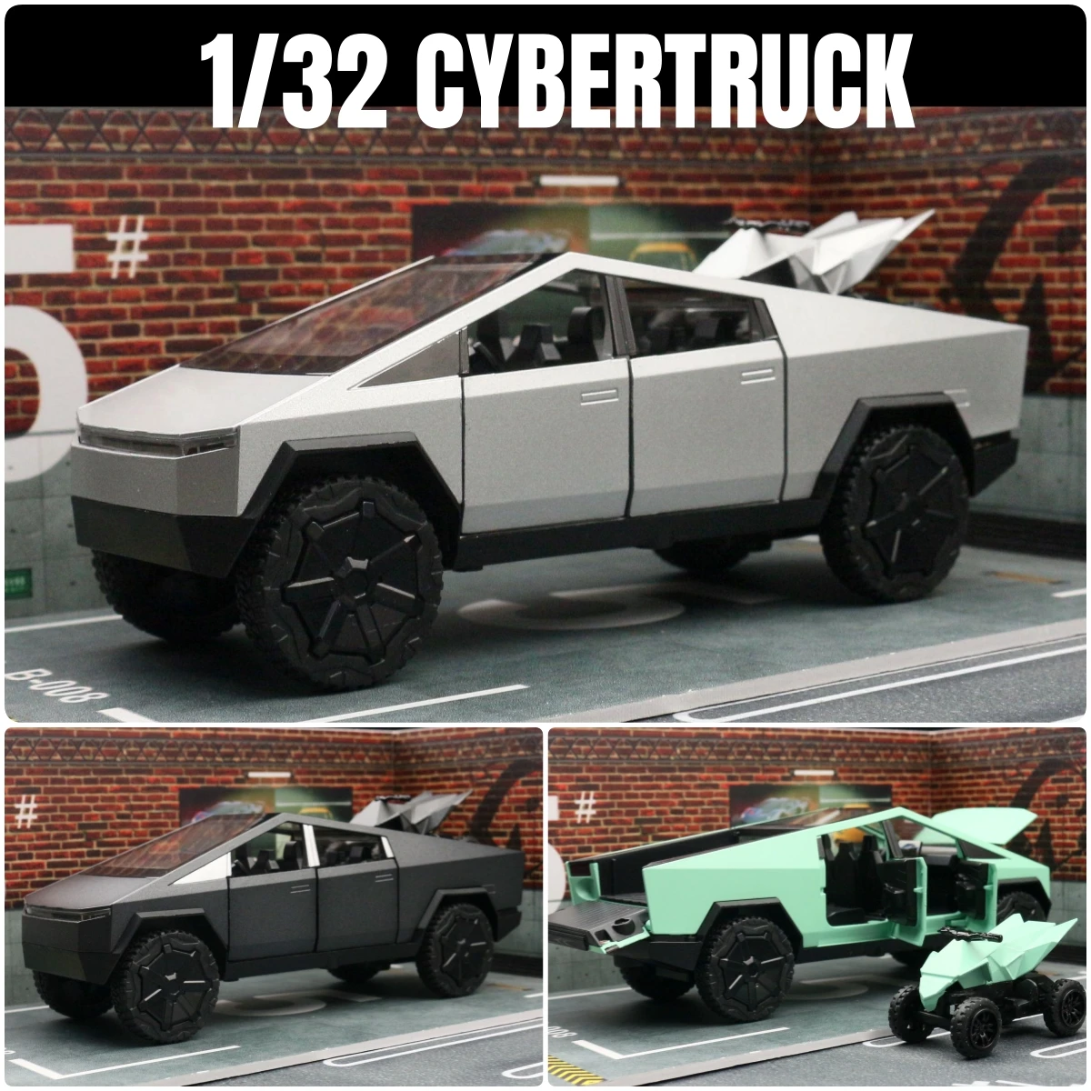 1/32 Tesla Cybertruck Pickup Toy Car Miniature Diecast Metal Off Road Vehicle Model Pull Back Sound Light Collection Gift Boy