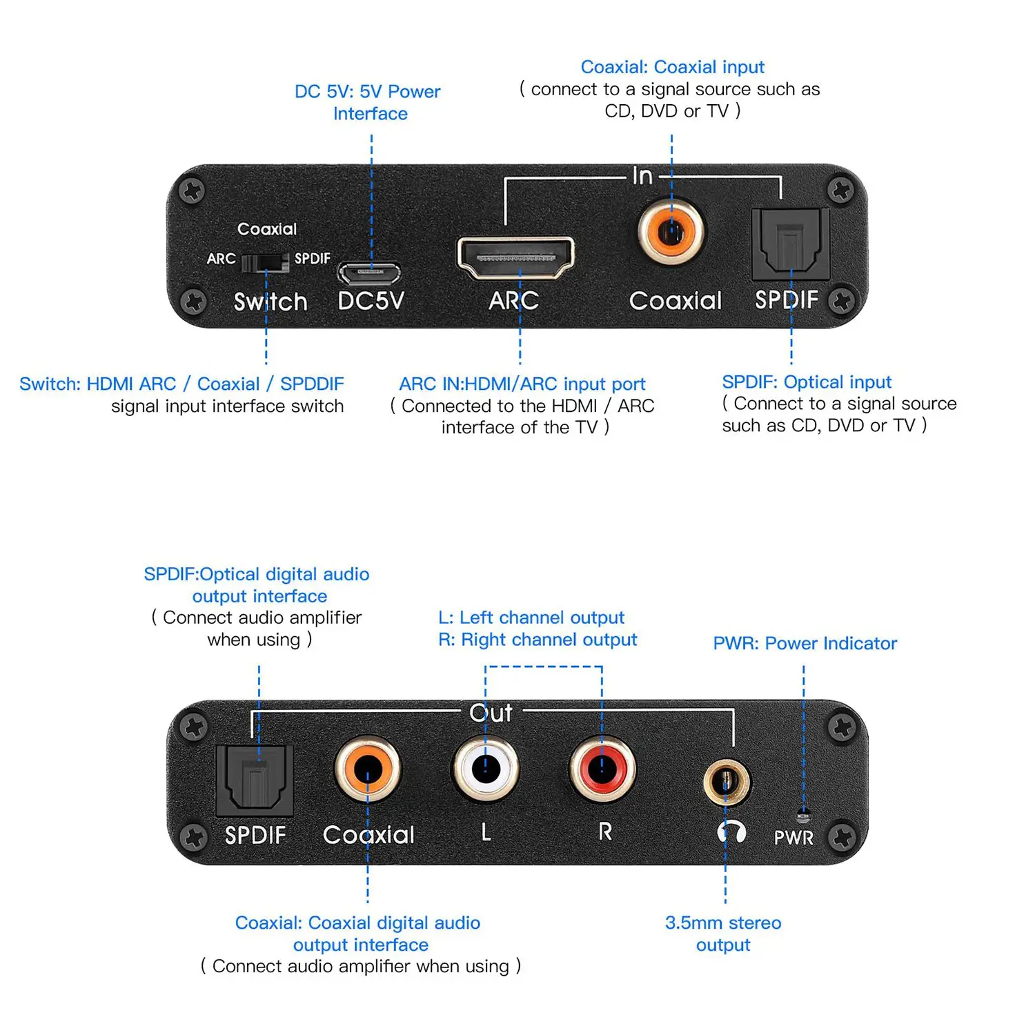 Extrator de Áudio 192khz Dac Conversor Arco Extrator de Áudio Suporte Digital Hdmi-áudio Compatível com Áudio Estéreo Analógico - Image 3