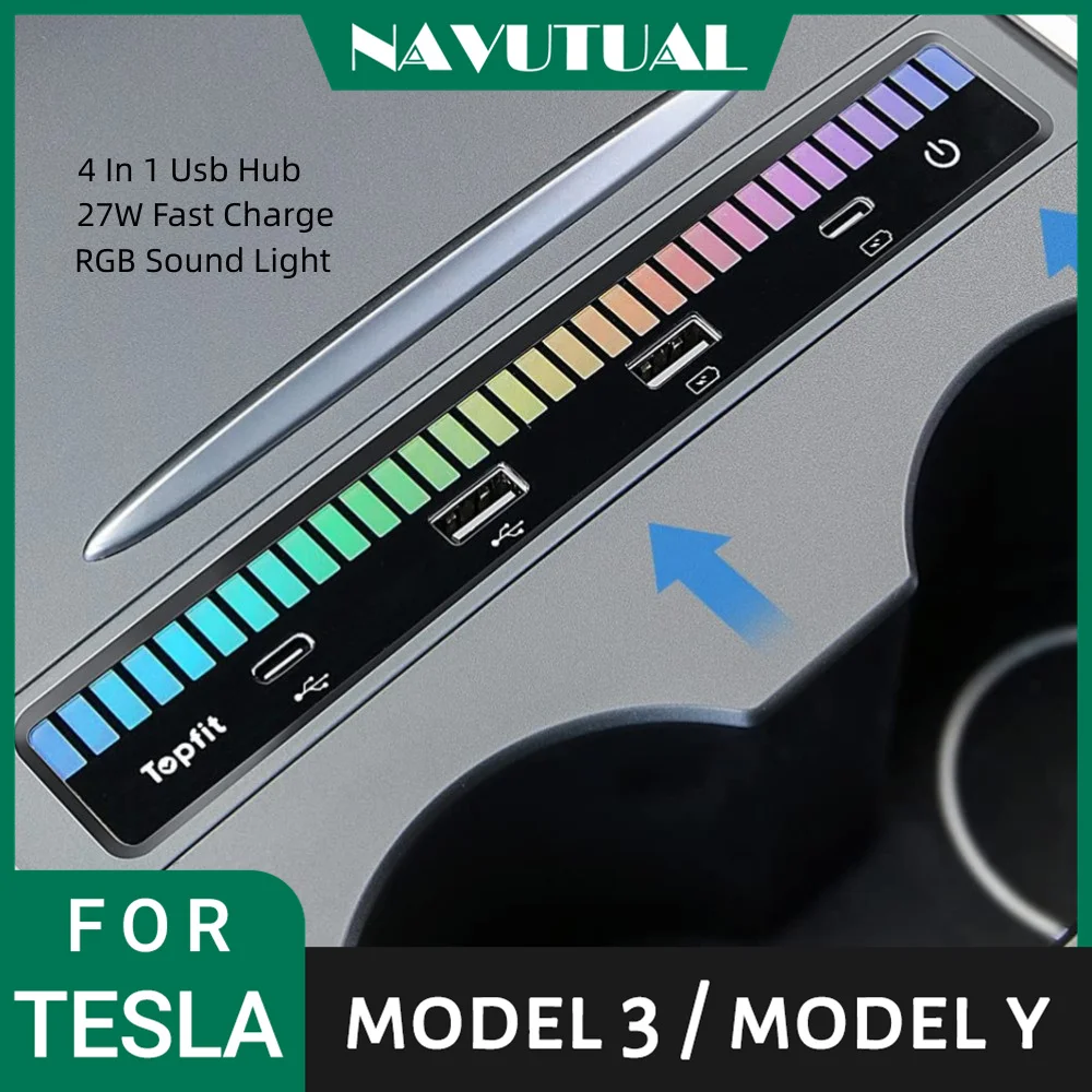 

For Tesla Model 3 Y 2021-2023 Environment Light USB Hub Central Console Docking Station Intelligent Sensor