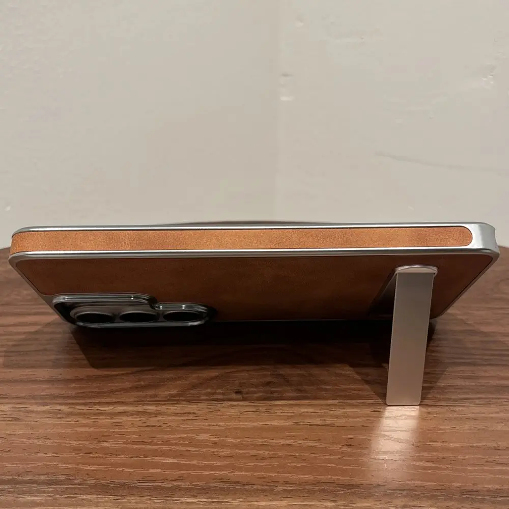Ultra Plating Leather Foldable Metal Stand Shockproof Phone Case