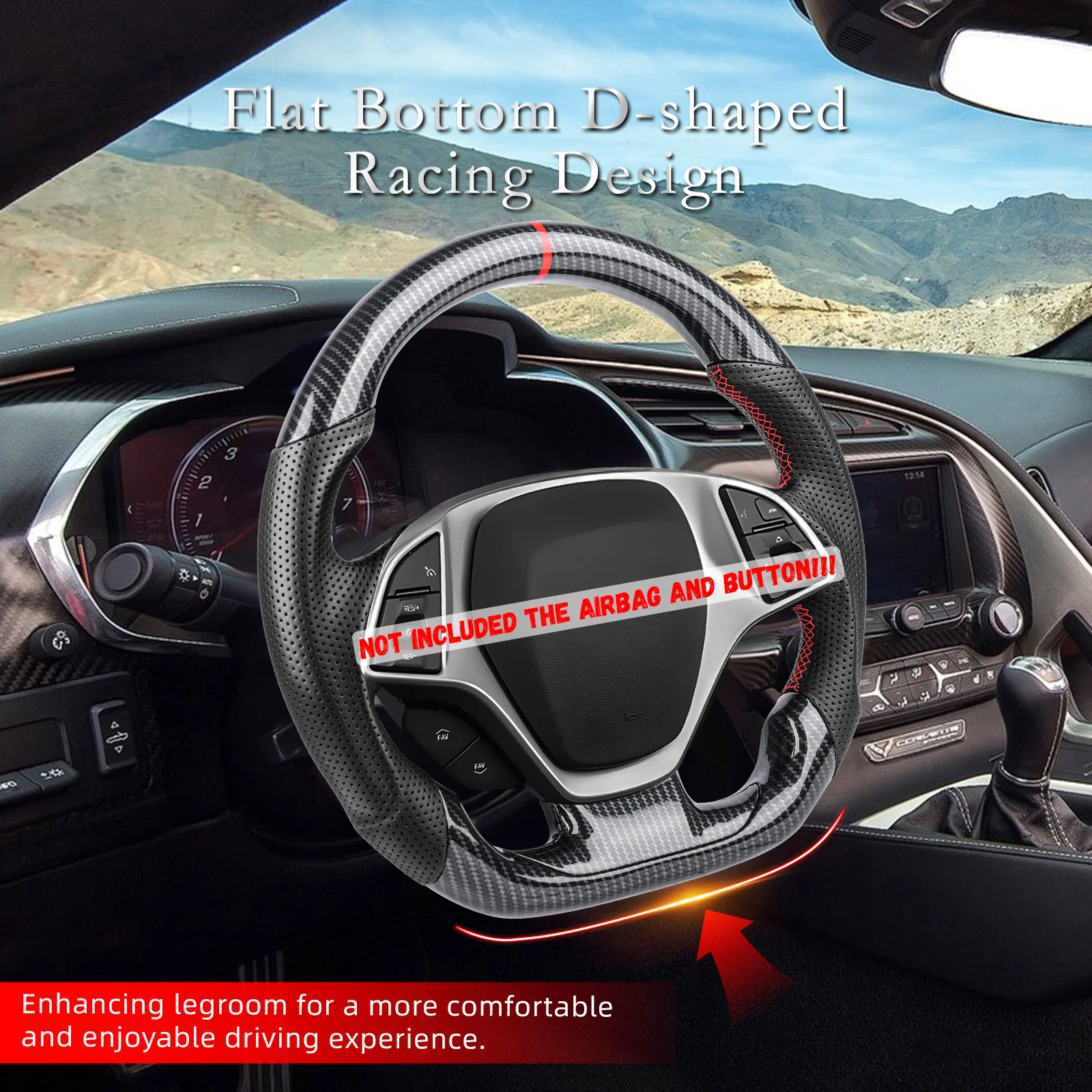 Chevrolet Corvette C7 z06 zr1 2014 2015 2016 2017 2018 2019 하이드로 프린트 탄소 섬유 스티어링 휠 레이싱 휠