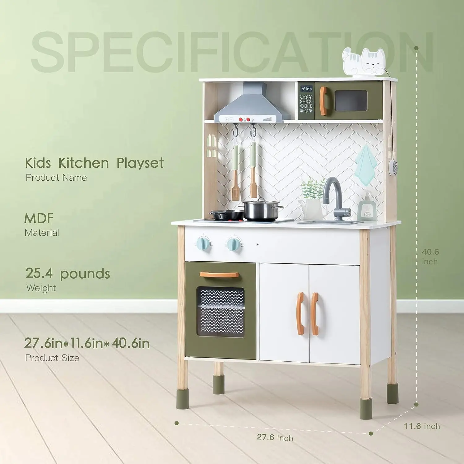 Robotime Robud Kitchen Playset Realistic Pretend Play Kitchen Montessori Wooden Play Toy Set for Kids Girls Boys