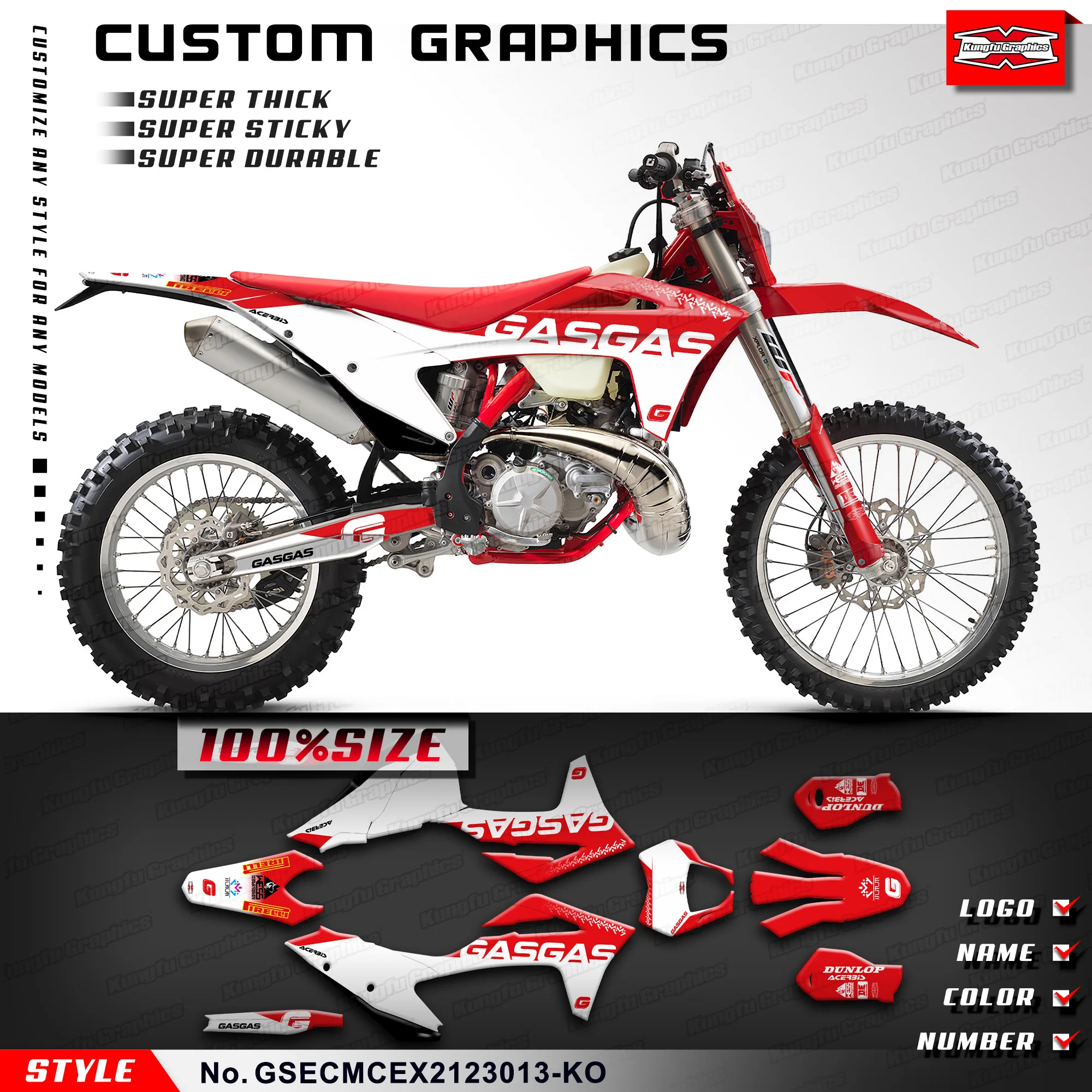 

KUNGFU GRAPHICS Motorcycle Stickers Decals for Gas Gas EC 250 300 250F 300F MC 125F 250F 450F EX250 EX300 EX250F 2021 2022 2023