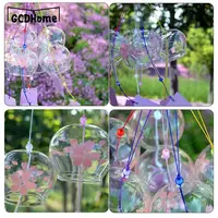 1pcs Romantic Crafts Japanese Cherry Blossom Glass Wind Chimes Bells Home Garden Office Ornament Indoor Window Hanging Decor 1
