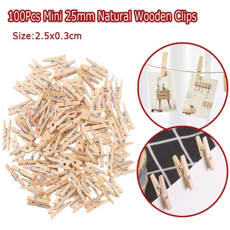 Mini photo clips clothes pegs DIY Wedding Party Wooden Clip Clips Pegs 25mm Natural Wooden 100Pcs