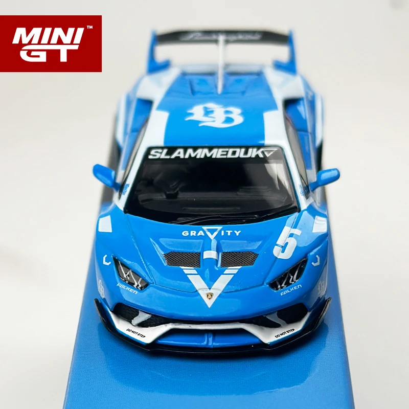 MINIGT 1:64 LBWK 람보르기니 우라칸 GT GRAVITY 블루 앤 화이트 합금 자동차 모델 1055