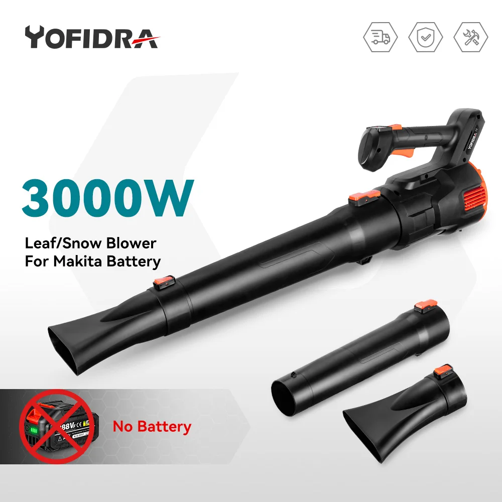 Yofidra 3000W Cordless Electric Air Blower 2 Gears Powerful Leaf Vacuum  Blower Dust Snow Cleannig Tools For Makita 18V Battery