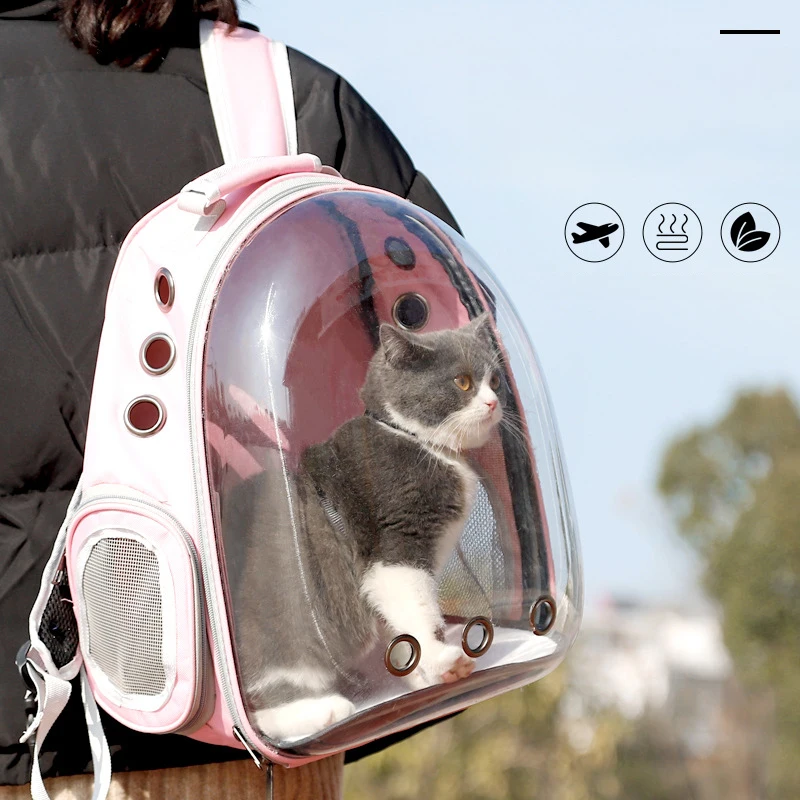 

Transparent Cat Carrier Backpack with 9 Large Breathable Holes All Seasons Fashionable Wear-resistant Durable Pet Bag for Travel