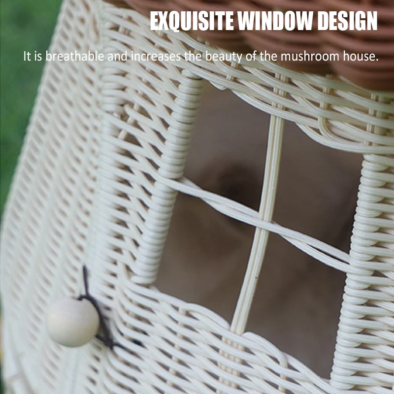 Imitation Rattan Woven Cat Nest Cartoon Mushroom Cats Condo Cave Portable Travel Pet Carrier Bag Comfy Kitten Small Dog House