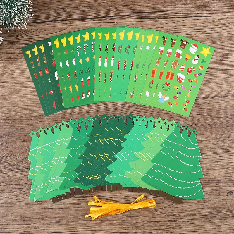 24pcs/set DIY Christmas Tree Craft Kit with Stickers Kids Gift Favors New Year Party Home Decoration Xmas Tree Hanging Ornament