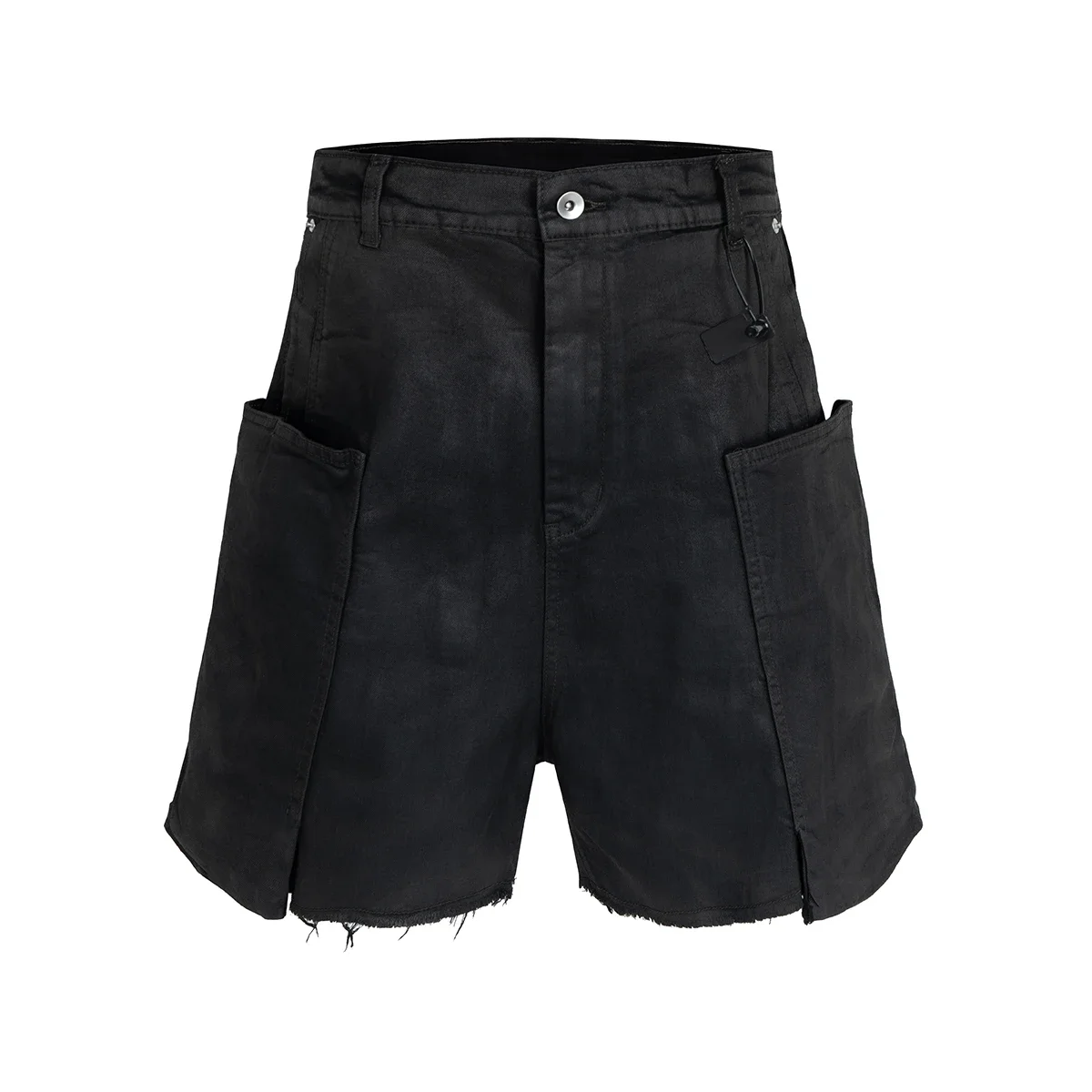 Streetwear New Summer Brush Wax Coated Denim Shorts with Rough Edges Mens Vintage Black Frayed Baggy Jeans Oversized Loose Short