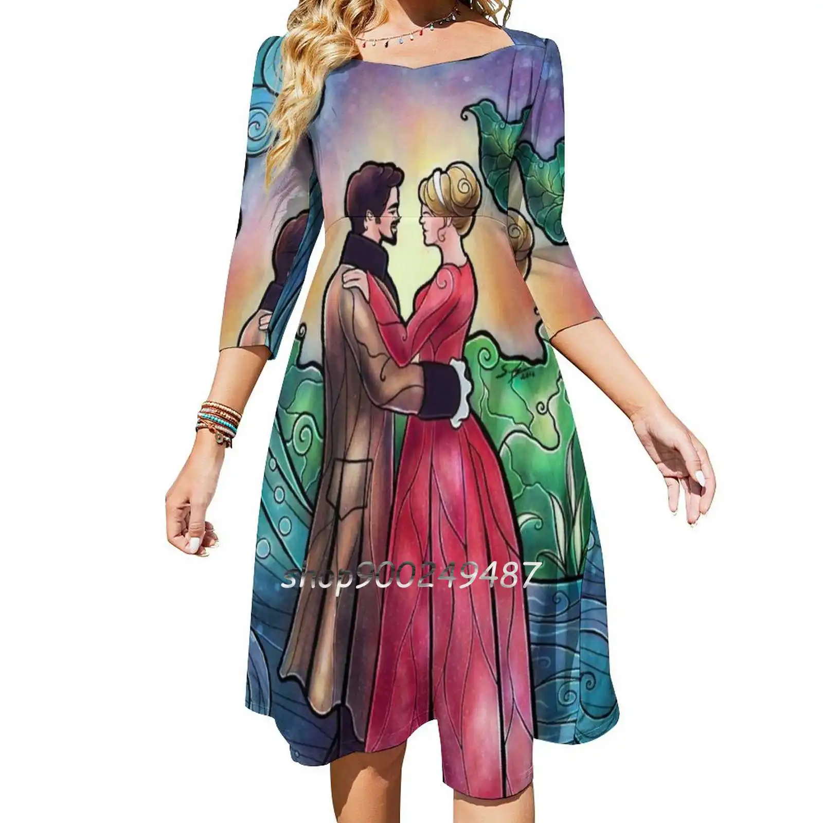 

It Always Starts With A Dance Square Neck Dress Sweet Summer Dress Women Elegant Halter Print Dress Captain Swan Cs Art Emma