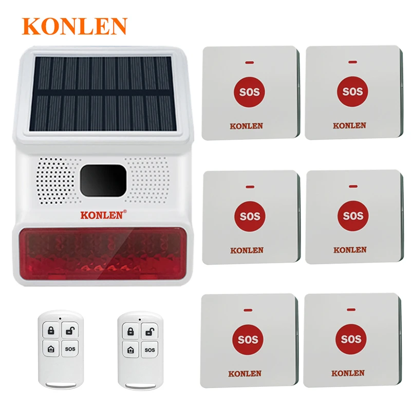 SOS Panic Pager Solar Siren Call Push Button Elderly Help Emergency Bell Alarm System for Outdoor Crisis