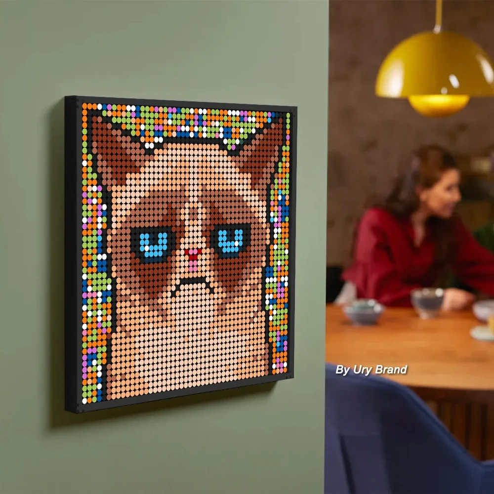 Handmade Pixel Art 32x32 Dots DIY Painting Cartoon Cat Frame Room