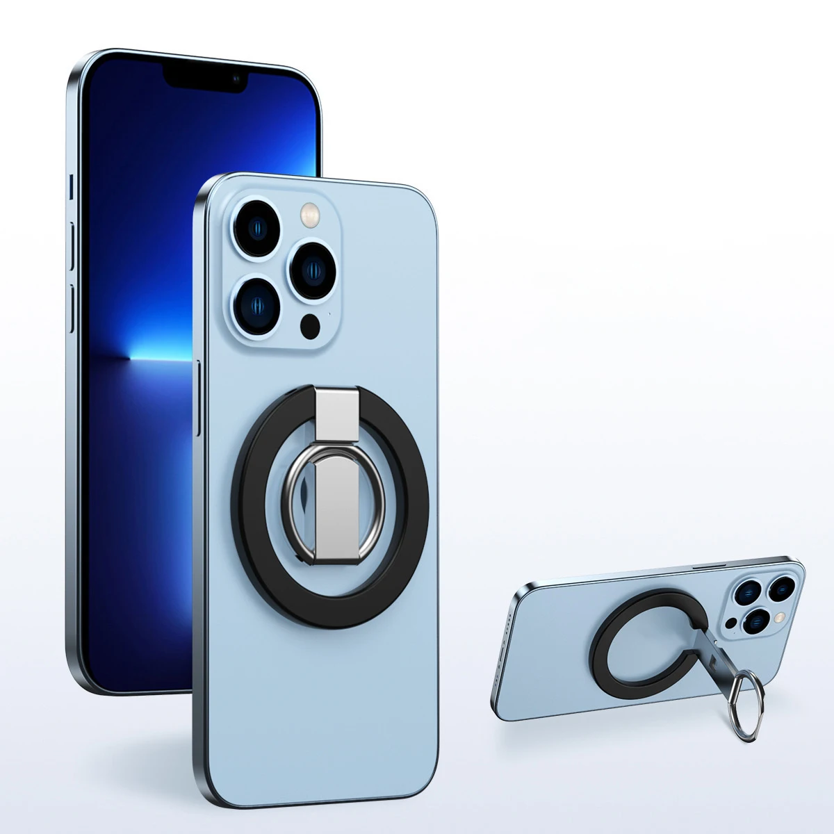 Portable Folding Magnetic Phone Holder with Adhesive Ring Buckle