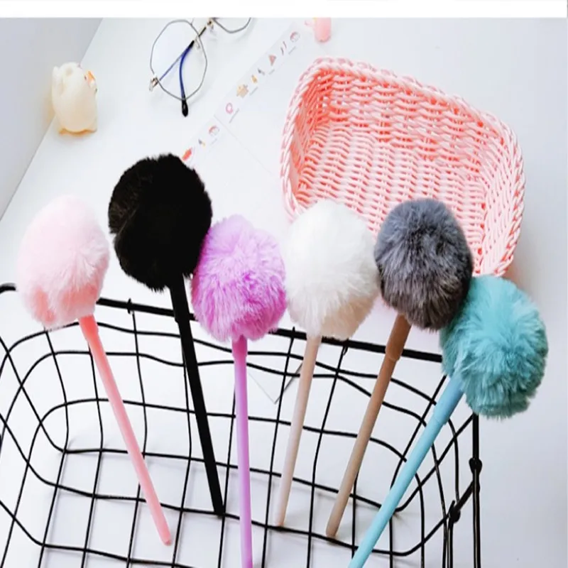 

1pc Candy Plush Pompom Gel Pen For Girls Gift Rollerball School Office Supplies Stationery Kawaii Students Writing Stationery