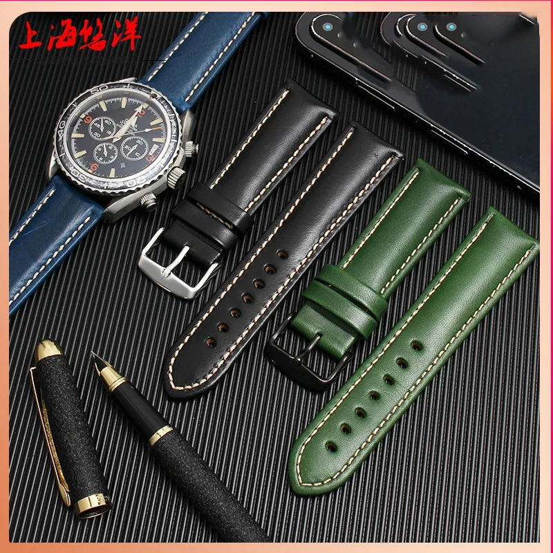 Cinturino Per Orologio In Pelle Liscia Liscia Per Omega Ippocampo Rolex Black Water Ghost Green Water Ghost 18Mm 20Mm 22Mm Bracciale A Catena