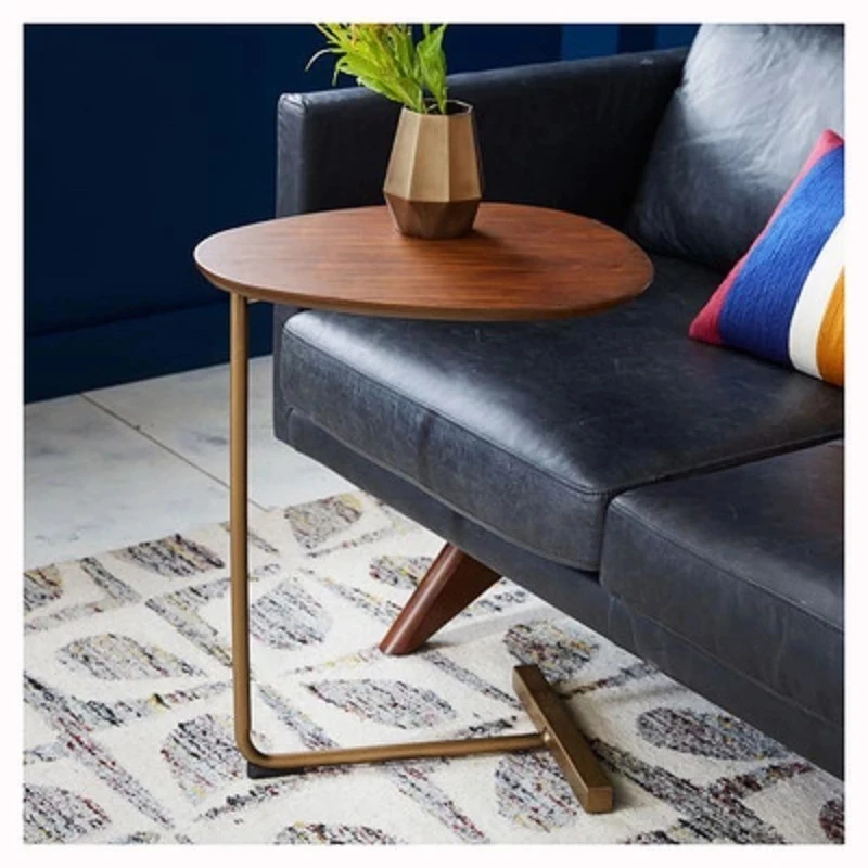 Simple Modern Side Table Iron Art Sofa Corner Table Lazy Bedside Reading Oval Coffee Tea Solid Wood Counter Top