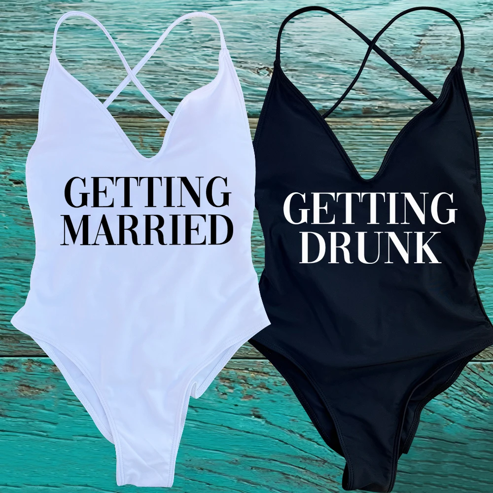 GETTING MARRIED Padded Bride One Piece Swimsuit GETTING DRUNK Women Swimwear Bathing Suit Swimming Suit Summer SQUAD Beachwear