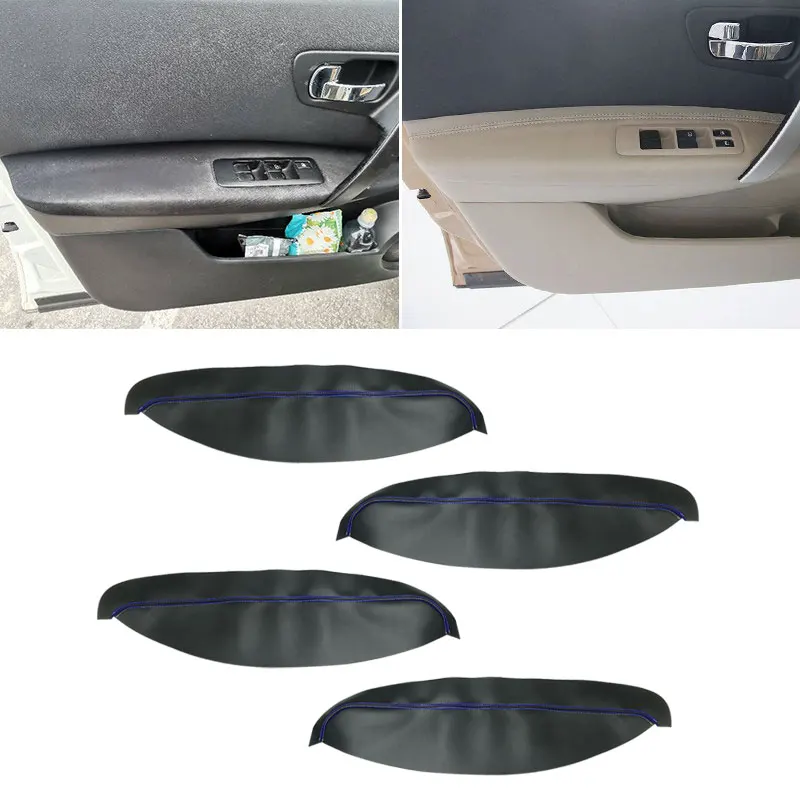 RedlineGoods Fundas Para Reposabrazos De Puerta - Delantero Compatible Con Nissan Altima 2007-12. Hecho A Medida - No Universal. Piel Negra Italiana Auténtica De Alta Calidad Con Hilo Negro