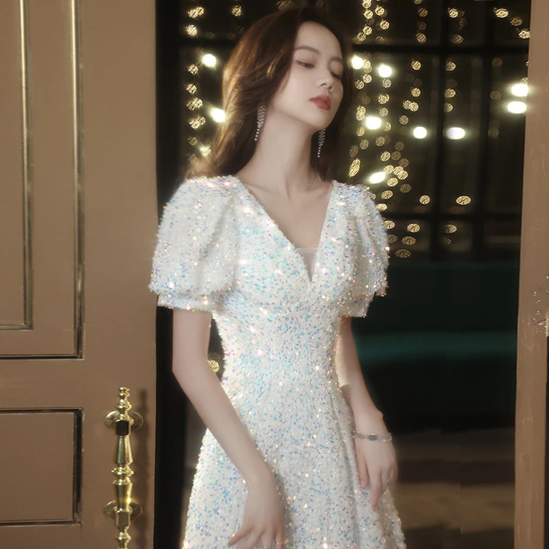 2024 New Birthday Prom Party Dress Feminine Sexy Elegance High End Banquet Party White Fashion Sequins Summer Dress