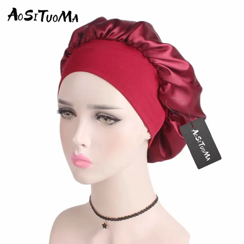 Night hair cap Silky Satin Hair Bonnet with Wide Elastic Band for Sleeping Showering and Styling Curly and Natural Hair