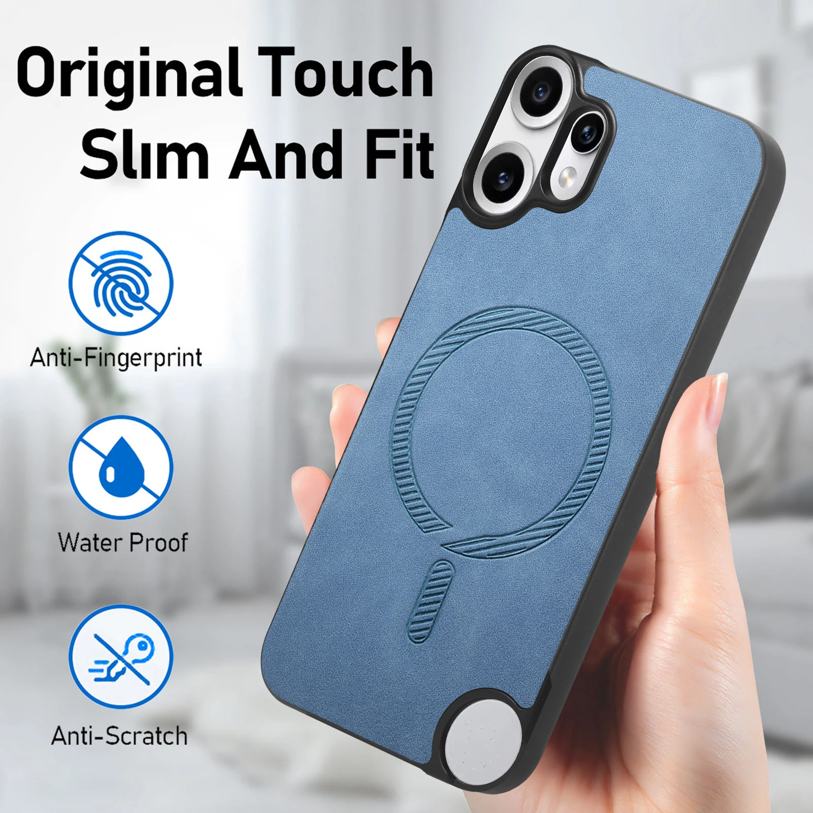 Magnetic Leather Case with MagSafe Wireless Charging and Matte Shockproof Bumper