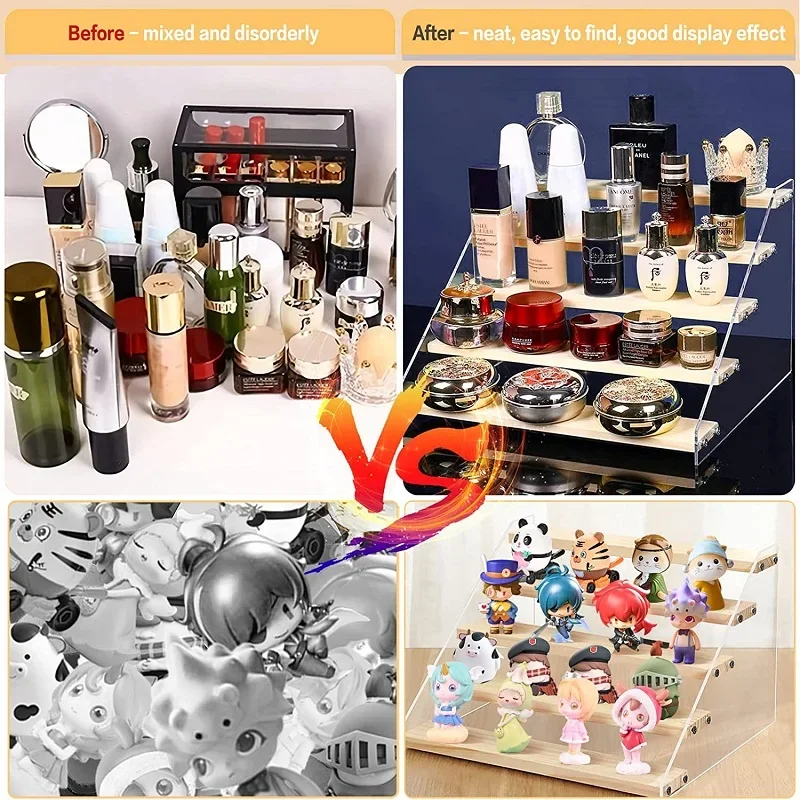 2-7 Layer Acrylic Wood Display Stand Cosmetic Perfume Cupcakes Holder Showcase Organizer Doll Mini Figure Toy Model Storage Rack 4