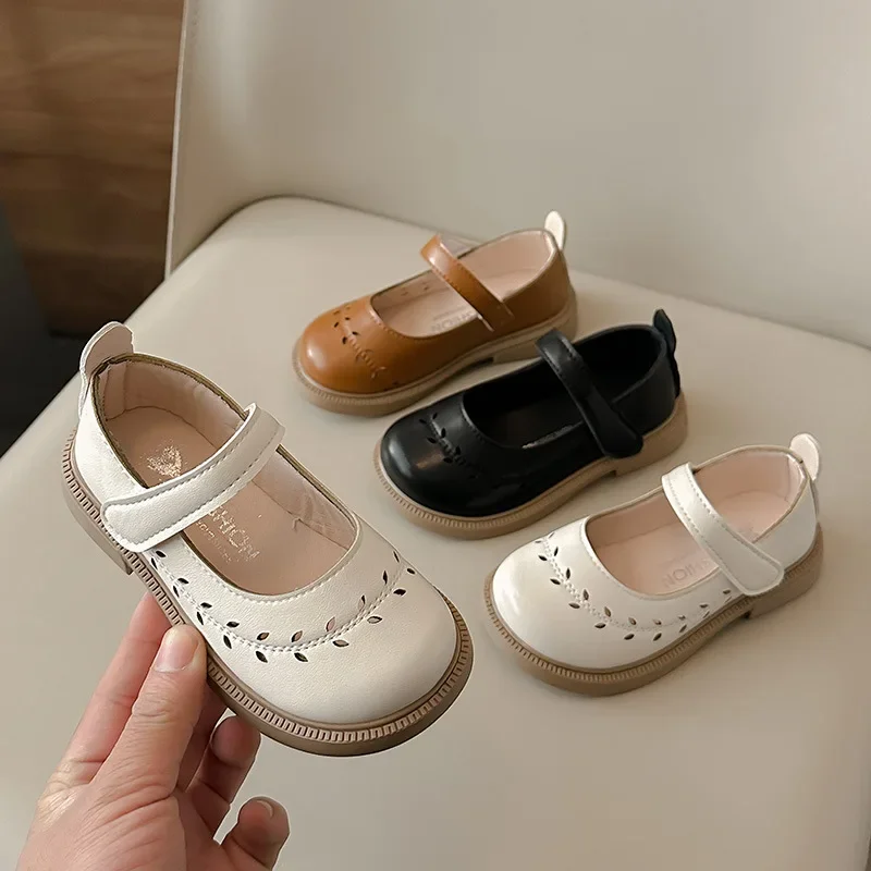 Girls' Leather Shoes Spring and Autumn New Breathable Girl Mary Jane Princess Shoes Black Performance Dance