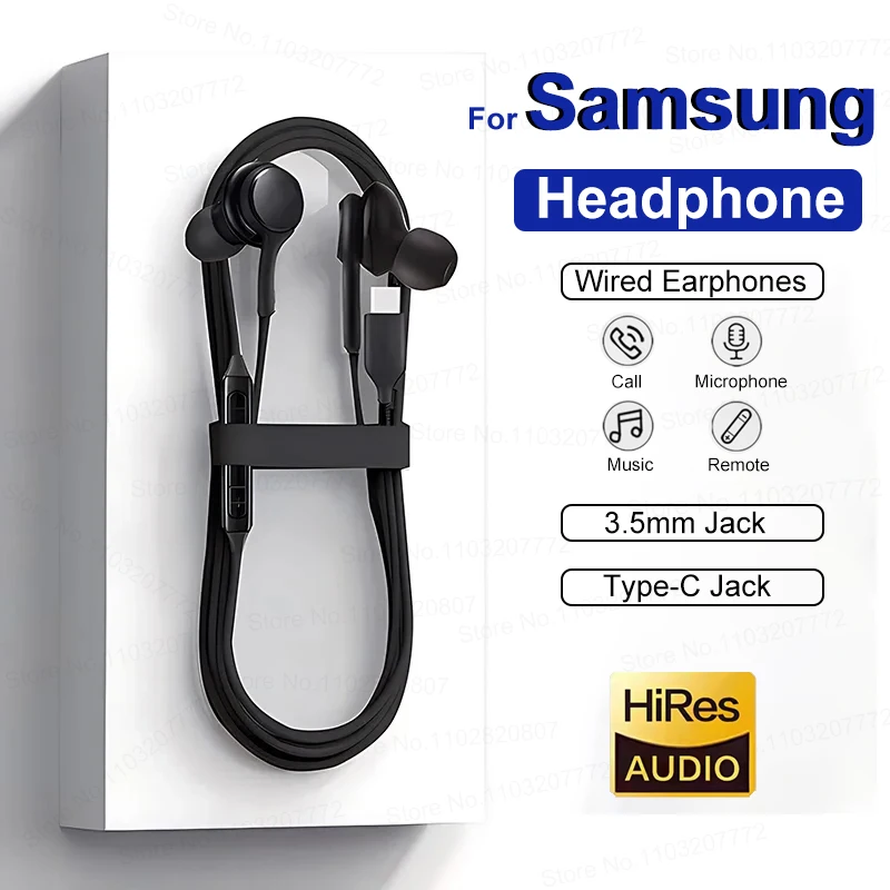 Tipo C Auricolare cablato per Samsung Galaxy S25 S24 S23 Ultra Plus 3.5mm Auricolari Cuffie per A55 A54 A34 A53 Nota 20 Accessori