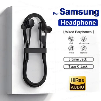 Tipo C Auricolare cablato per Samsung Galaxy S25 S24 S23 Ultra Plus 3.5mm Auricolari Cuffie per A55 A54 A34 A53 Nota 20 Accessori