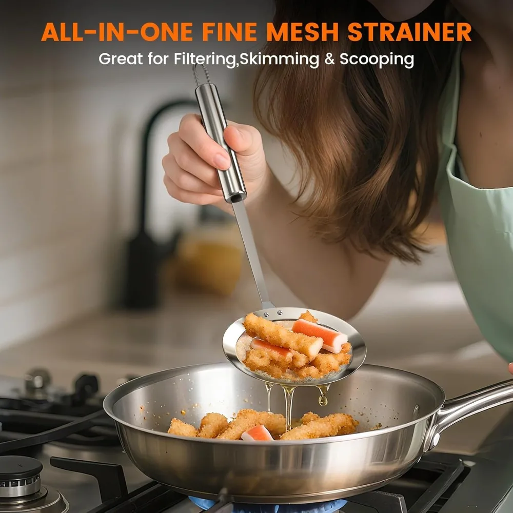 1 حزمة ملعقة مقشدة 304 ملعقة فلتر الشحوم من الفولاذ المقاوم للصدأ ، مصفاة طعام شبكية دقيقة للطهي في المطبخ لتصفية الزيت والرغوة